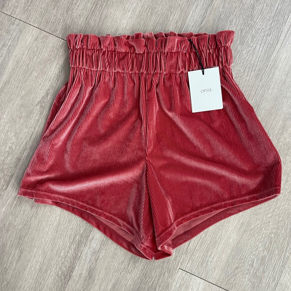 NWT Onia Paper Bag Pull On Short Size XS Red Rock Velvet Rib Casal Comfortable - Picture 2 of 8
